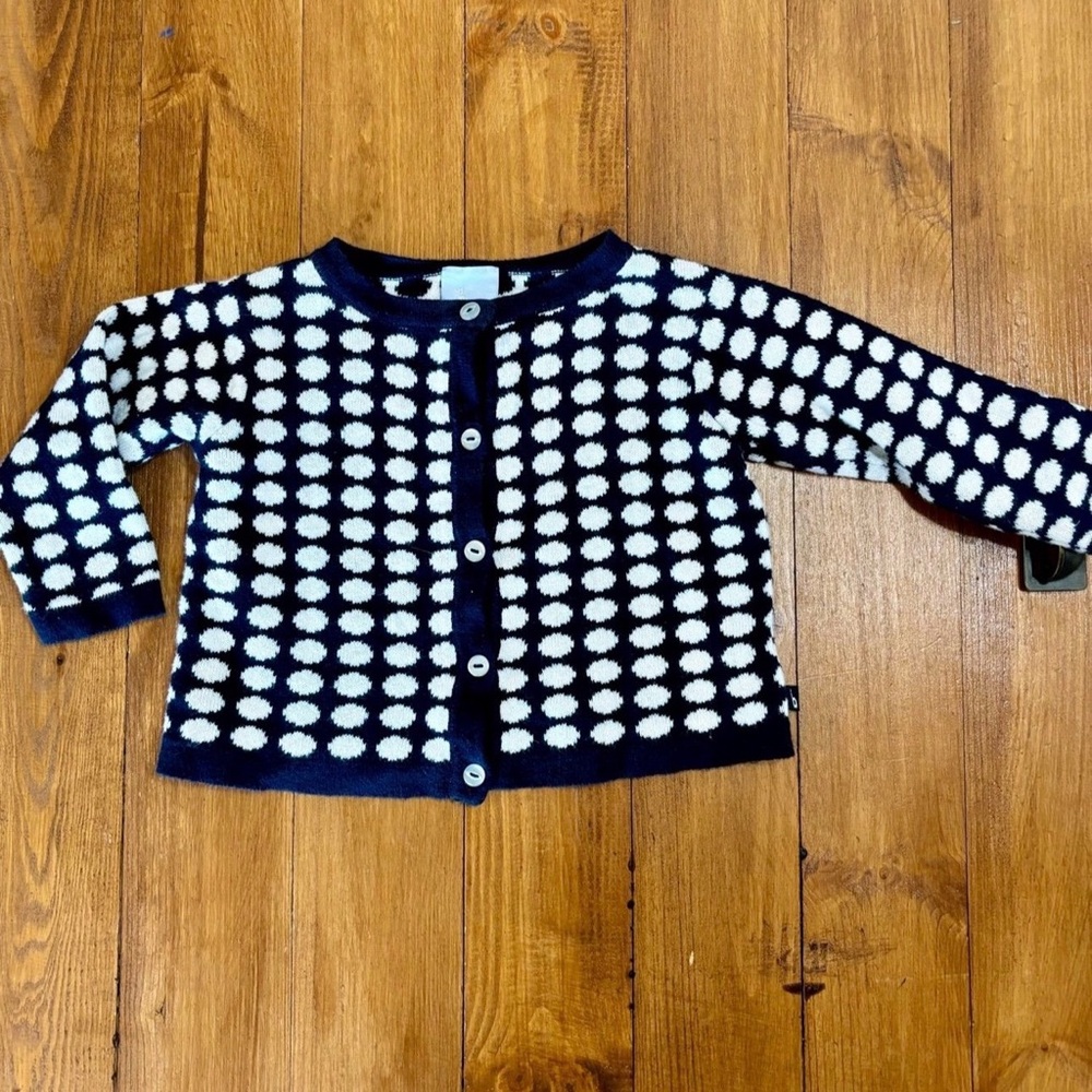Bella Bliss Big Dots Cardigan 18-24 Mos Navy White EUC